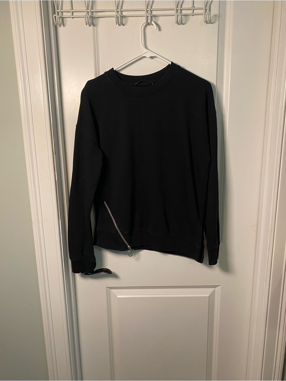 All Saints Black Crewneck Sweatshirt with Asymmetric Zip